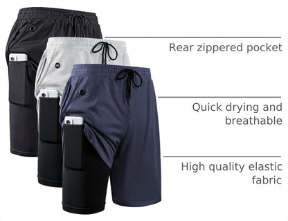 Mens 2 in 1 Running Shorts Quick Dry Gym Athletic Workout Clothes with Side Pockets