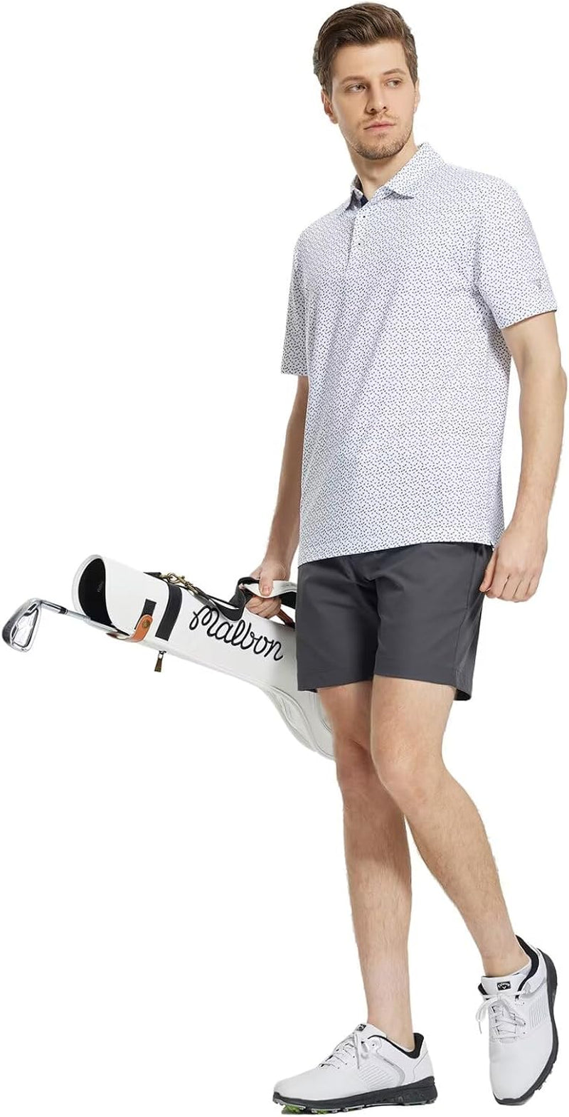 Mens Golf Shirt Short Sleeve Dry Fit Print Moisture Wicking Performance Patterns Collared Polo Shirt