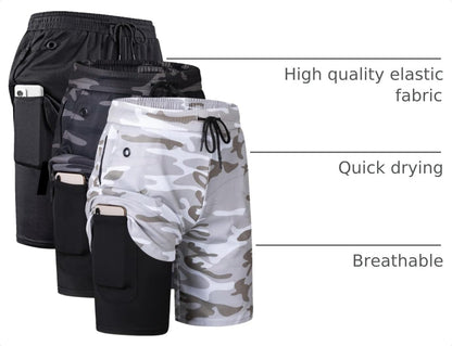 Mens 2 in 1 Running Shorts Quick Dry Gym Athletic Workout Clothes with Side Pockets