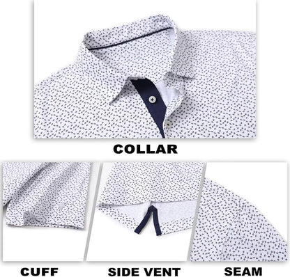 Mens Golf Shirt Short Sleeve Dry Fit Print Moisture Wicking Performance Patterns Collared Polo Shirt