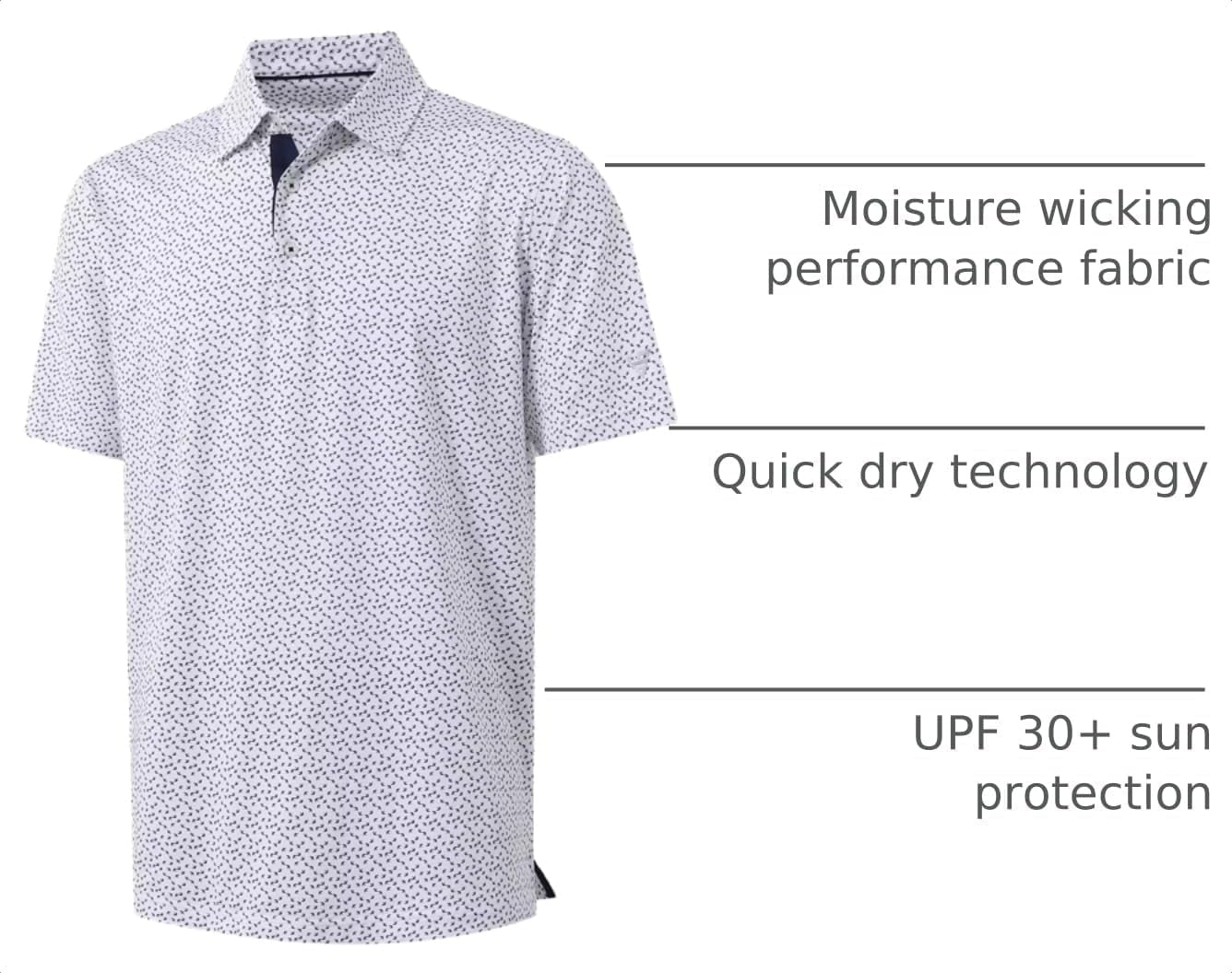 Mens Golf Shirt Short Sleeve Dry Fit Print Moisture Wicking Performance Patterns Collared Polo Shirt