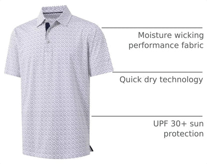 Mens Golf Shirt Short Sleeve Dry Fit Print Moisture Wicking Performance Patterns Collared Polo Shirt
