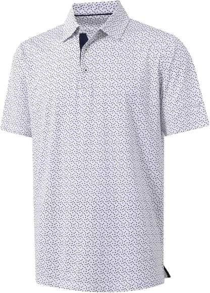 Mens Golf Shirt Short Sleeve Dry Fit Print Moisture Wicking Performance Patterns Collared Polo Shirt