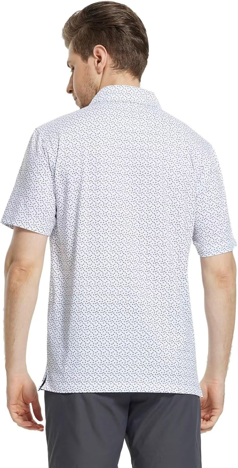 Mens Golf Shirt Short Sleeve Dry Fit Print Moisture Wicking Performance Patterns Collared Polo Shirt