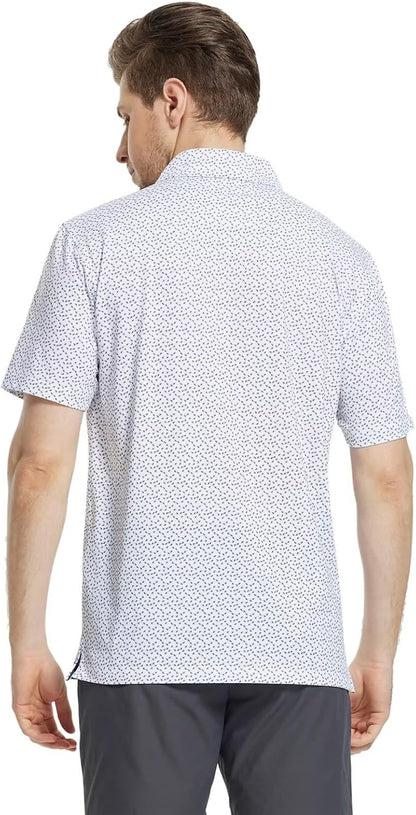 Mens Golf Shirt Short Sleeve Dry Fit Print Moisture Wicking Performance Patterns Collared Polo Shirt