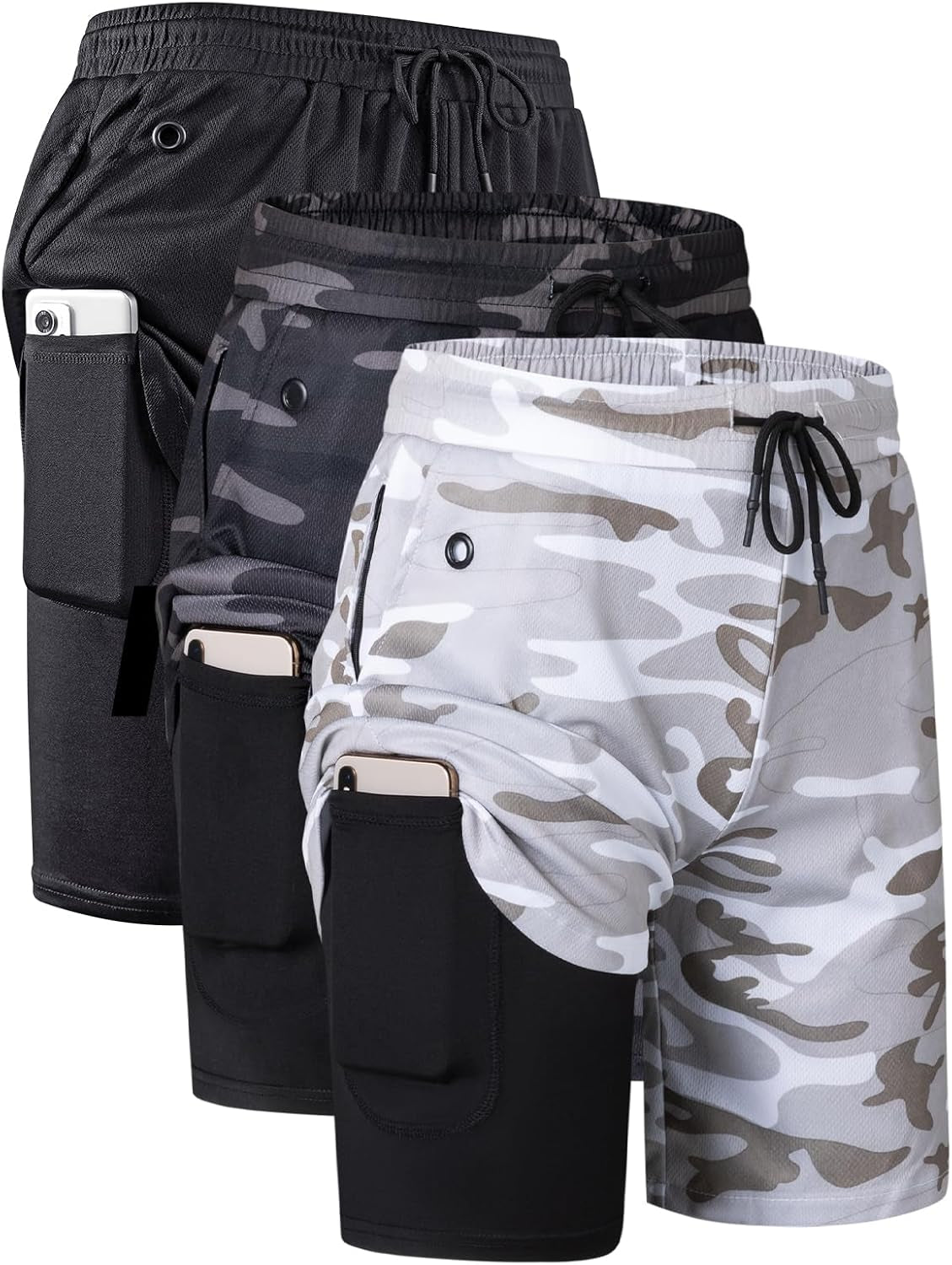 Mens 2 in 1 Running Shorts Quick Dry Gym Athletic Workout Clothes with Side Pockets