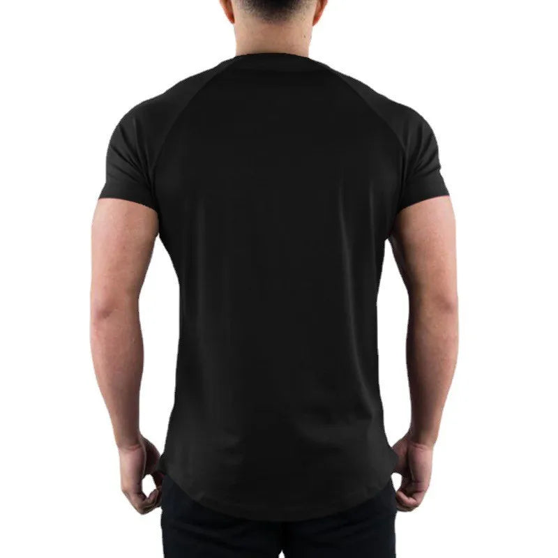 Plain Gym T-Shirt Men Summer Fitness Clothing O-Neck Short Sleeve T Shirt Cotton Slim Fit Tshirt Bodybuilding Workout Tees Tops